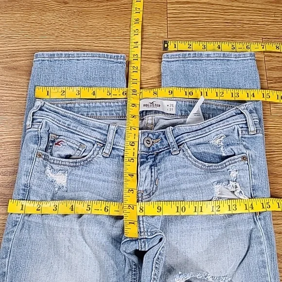 HOLLISTER 26x28 GIRL 3s STRIGHT BOOT PRE-OWNED STRECH DENIM DISTROYED JEANS - Picture 2 of 8